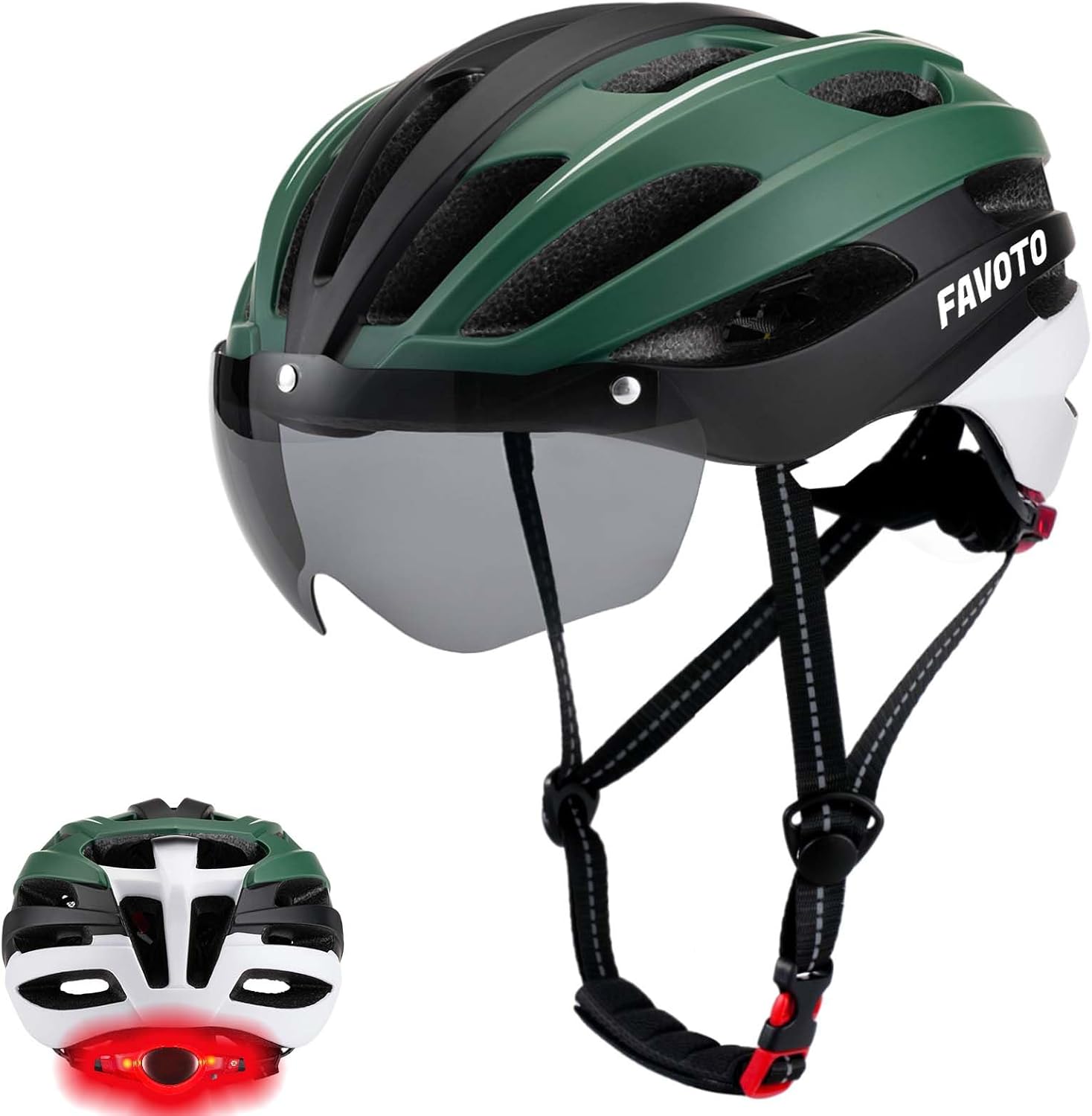 bike helmet with built in visor Favoto Bike Helmet with Light and Magnetic Goggles