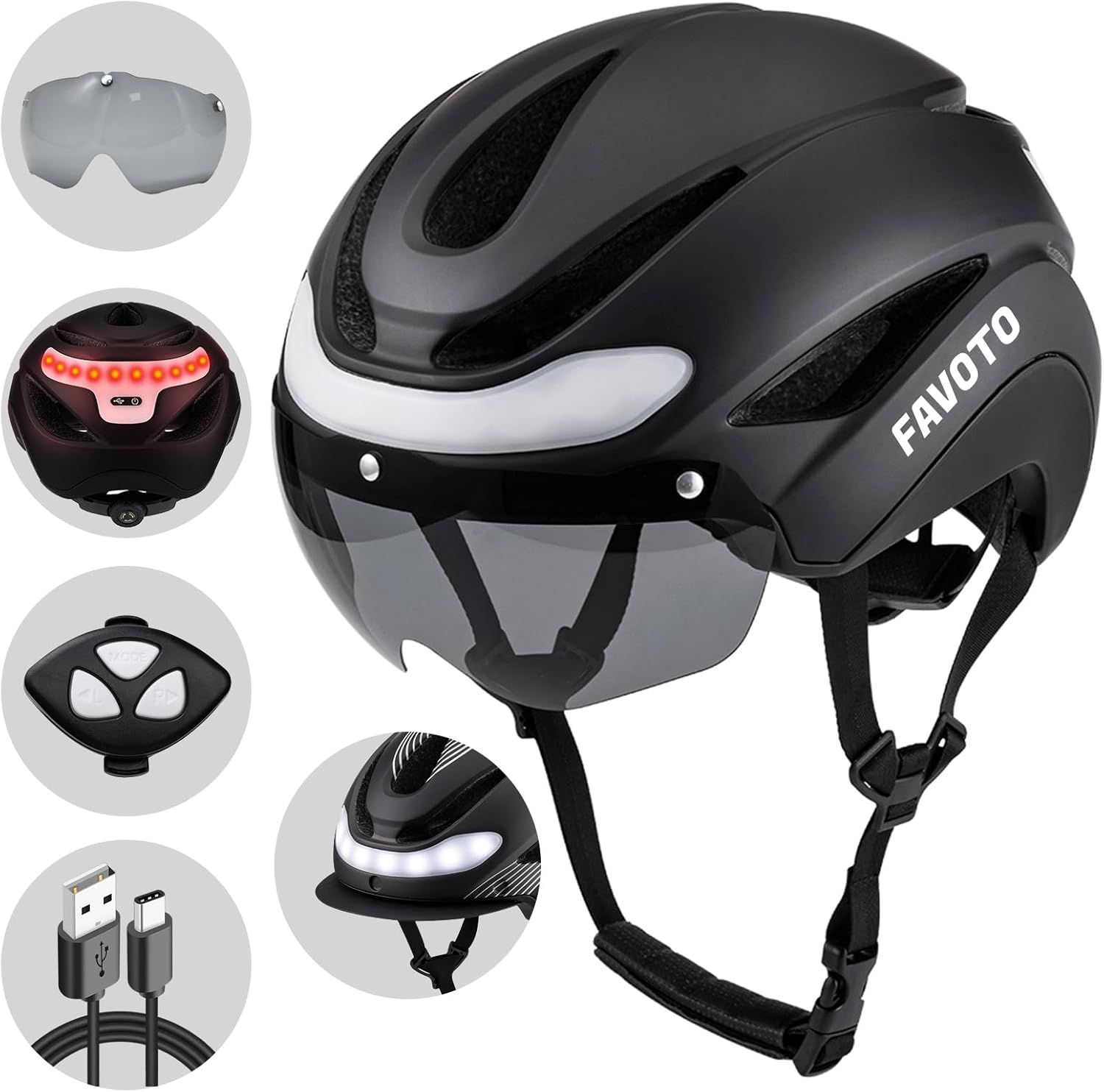 bike helmet with blinkers Favoto Bike Helmet with Turn Signals Lights