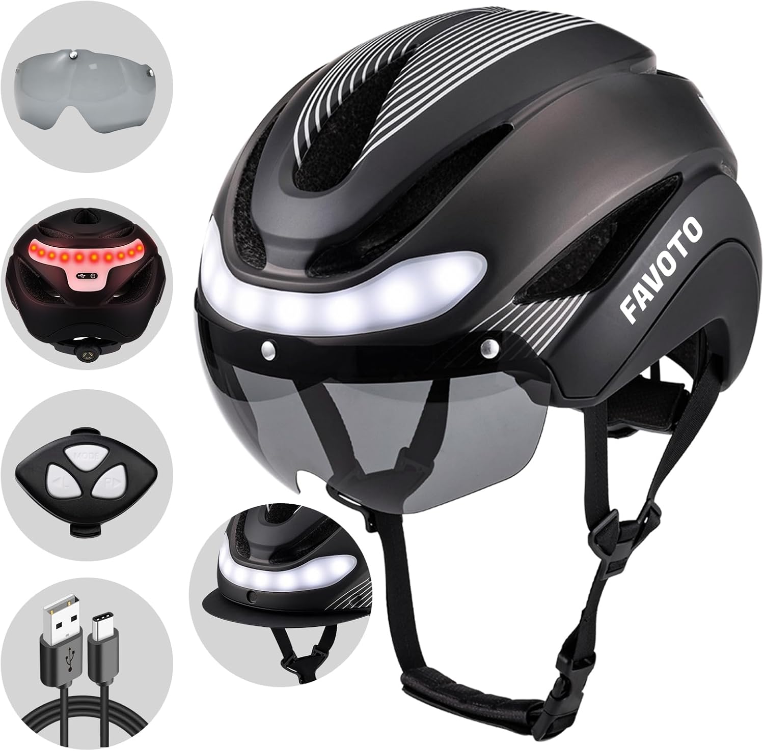 Favoto Bike Helmet with Turn Signals Lights - Titanium Favoto Bike Helmet with Turn Signals Lights - Titanium