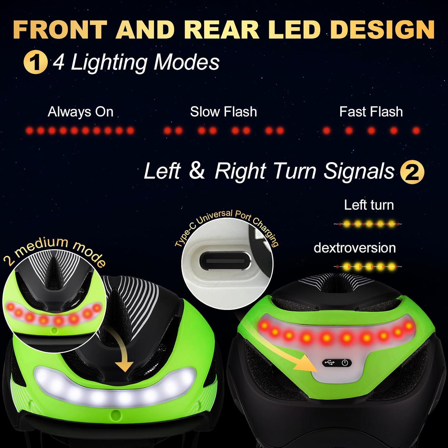 Favoto Bike Helmet with Turn Signals Lights - Green