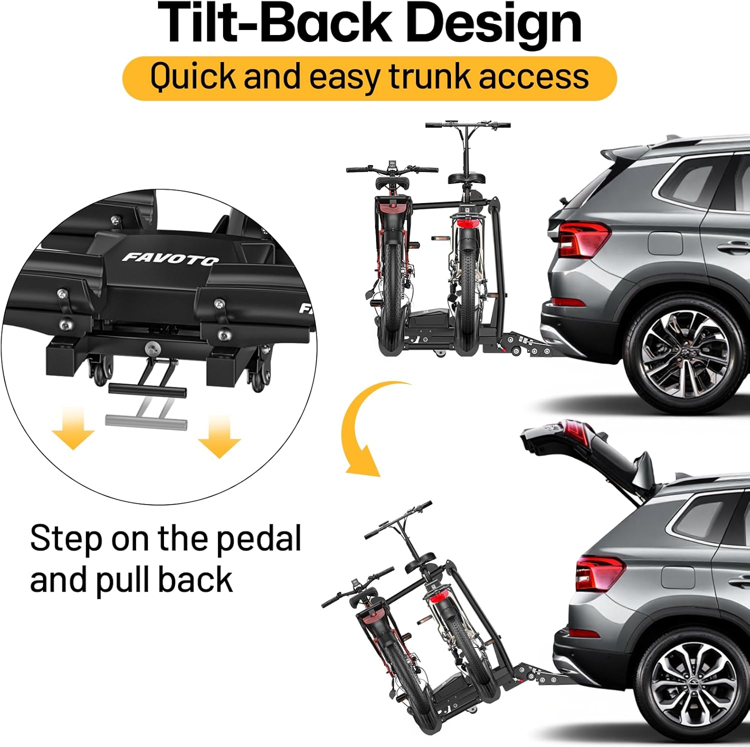 Favoto Hitch Ebike Car Rack with Anti-Wobble 2-Inch Receiver