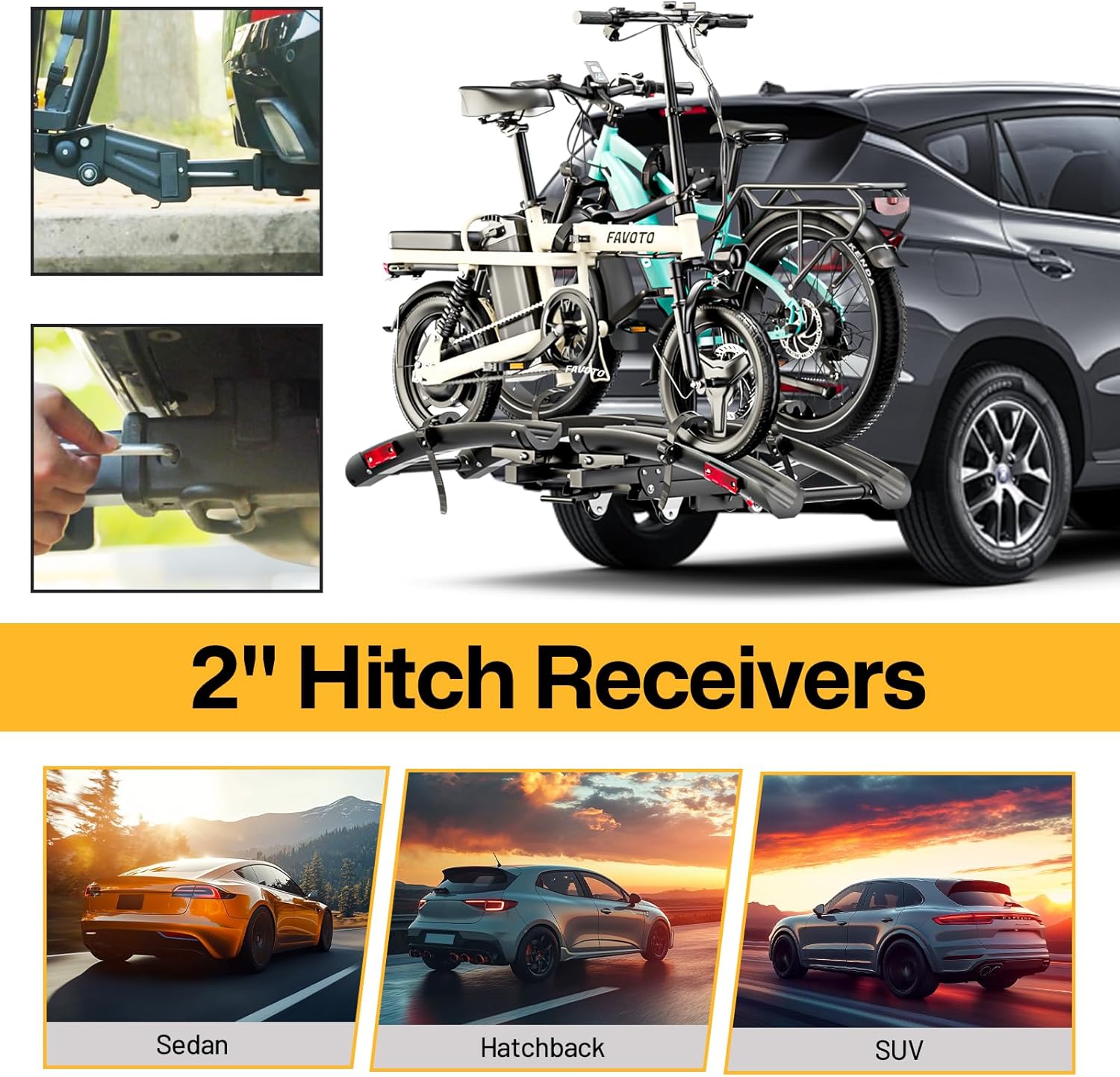 Favoto Hitch Ebike Car Rack with Anti-Wobble 2-Inch Receiver