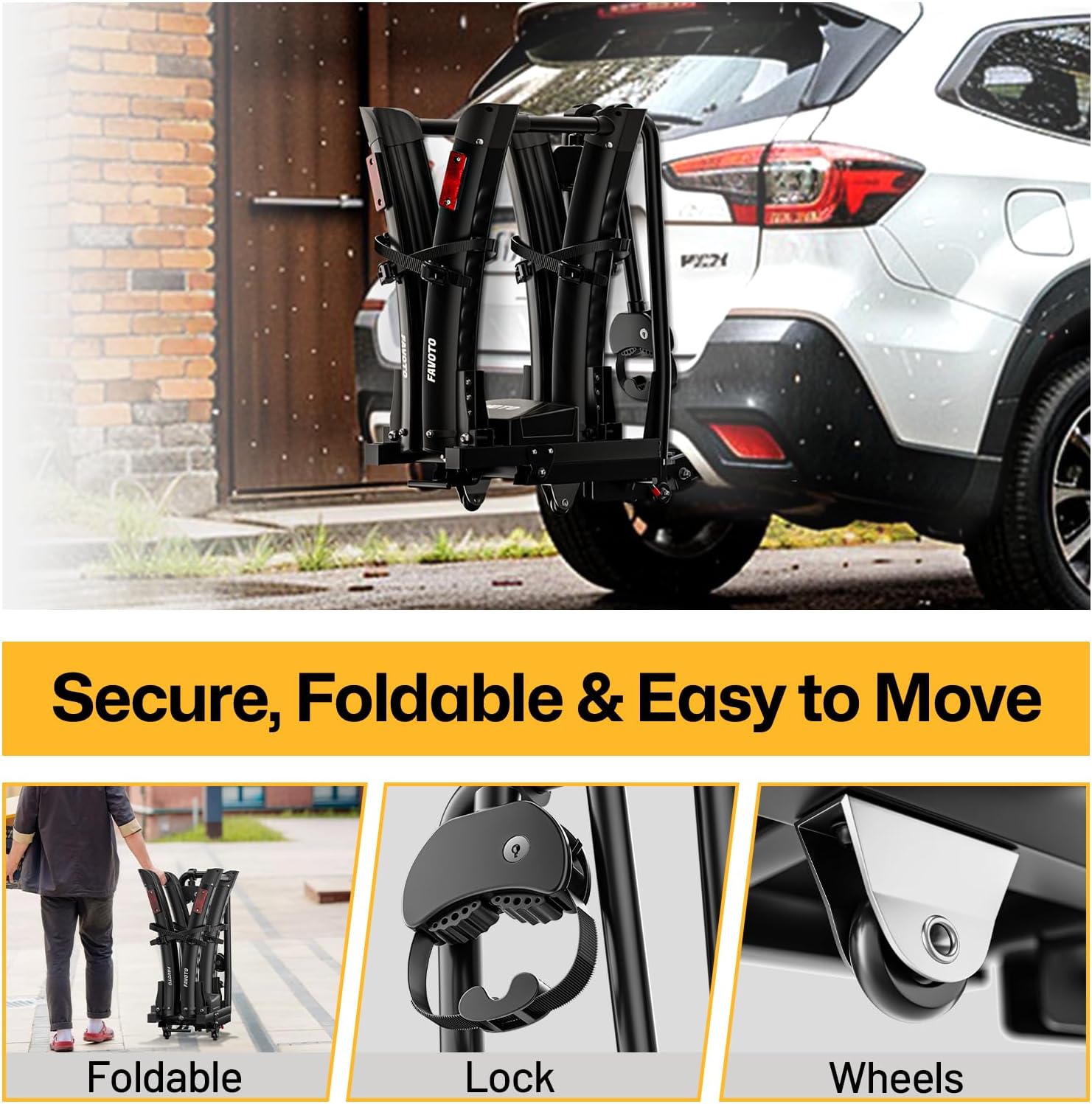 Favoto Hitch Ebike Car Rack with Anti-Wobble 2-Inch Receiver