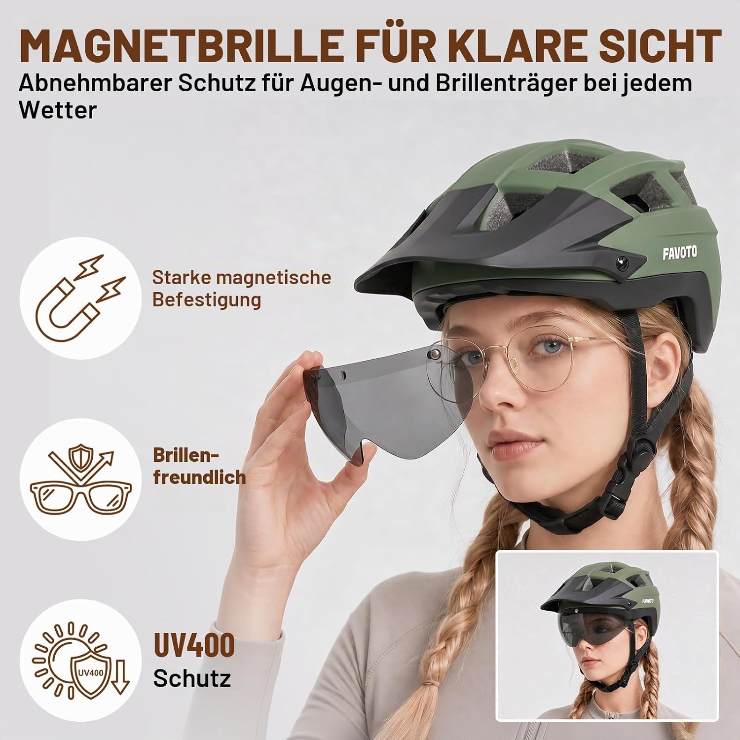 Favoto MTB Bicycle Helmet with Light, Visor