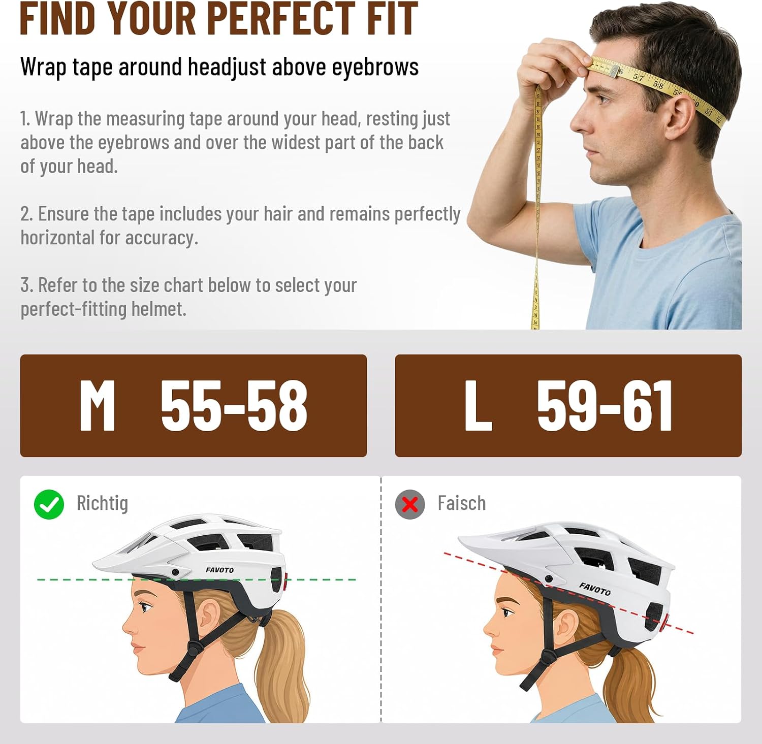Favoto MTB Bicycle Helmet with Light, Visor
