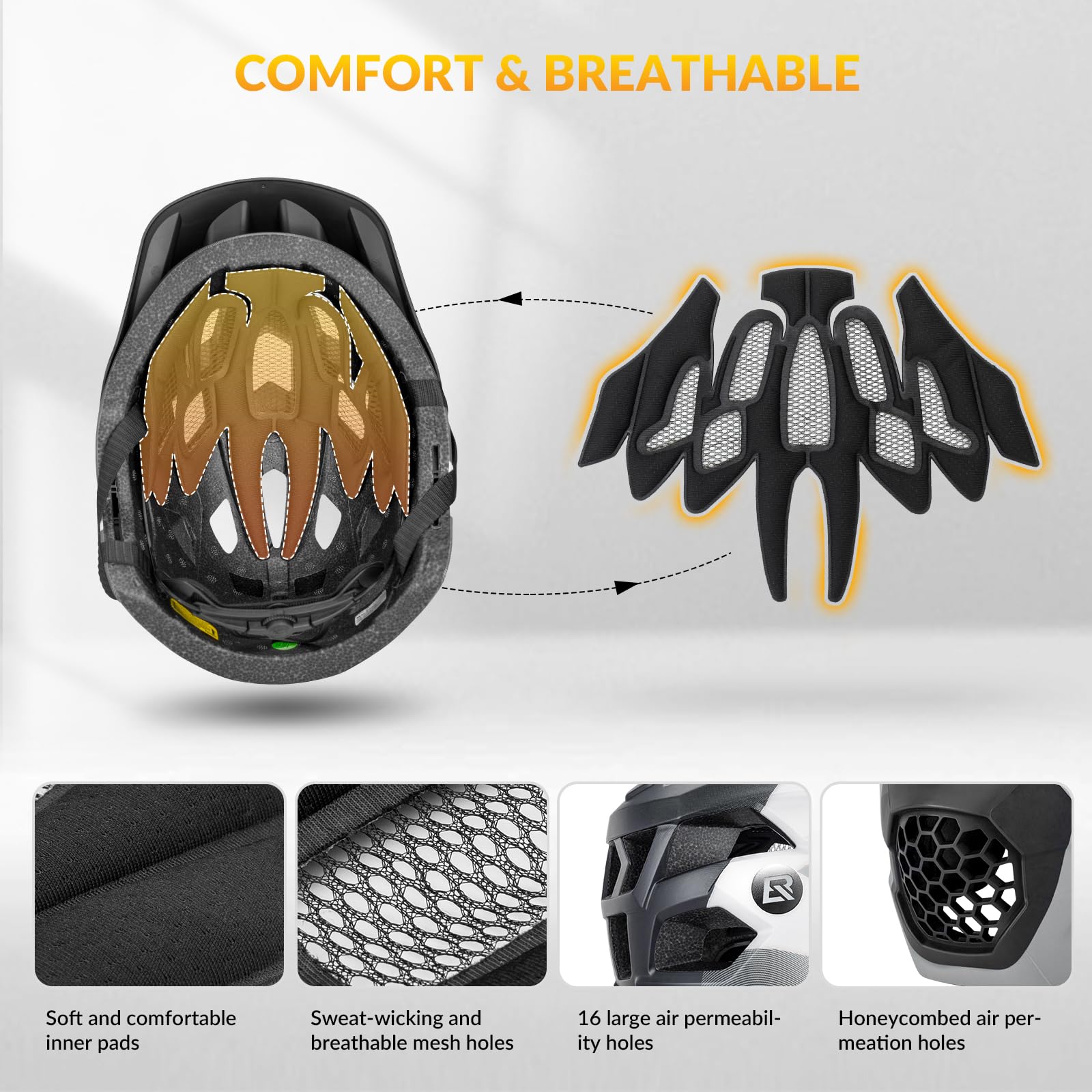 Favoto MTB Bicycle Helmet with Light, Visor