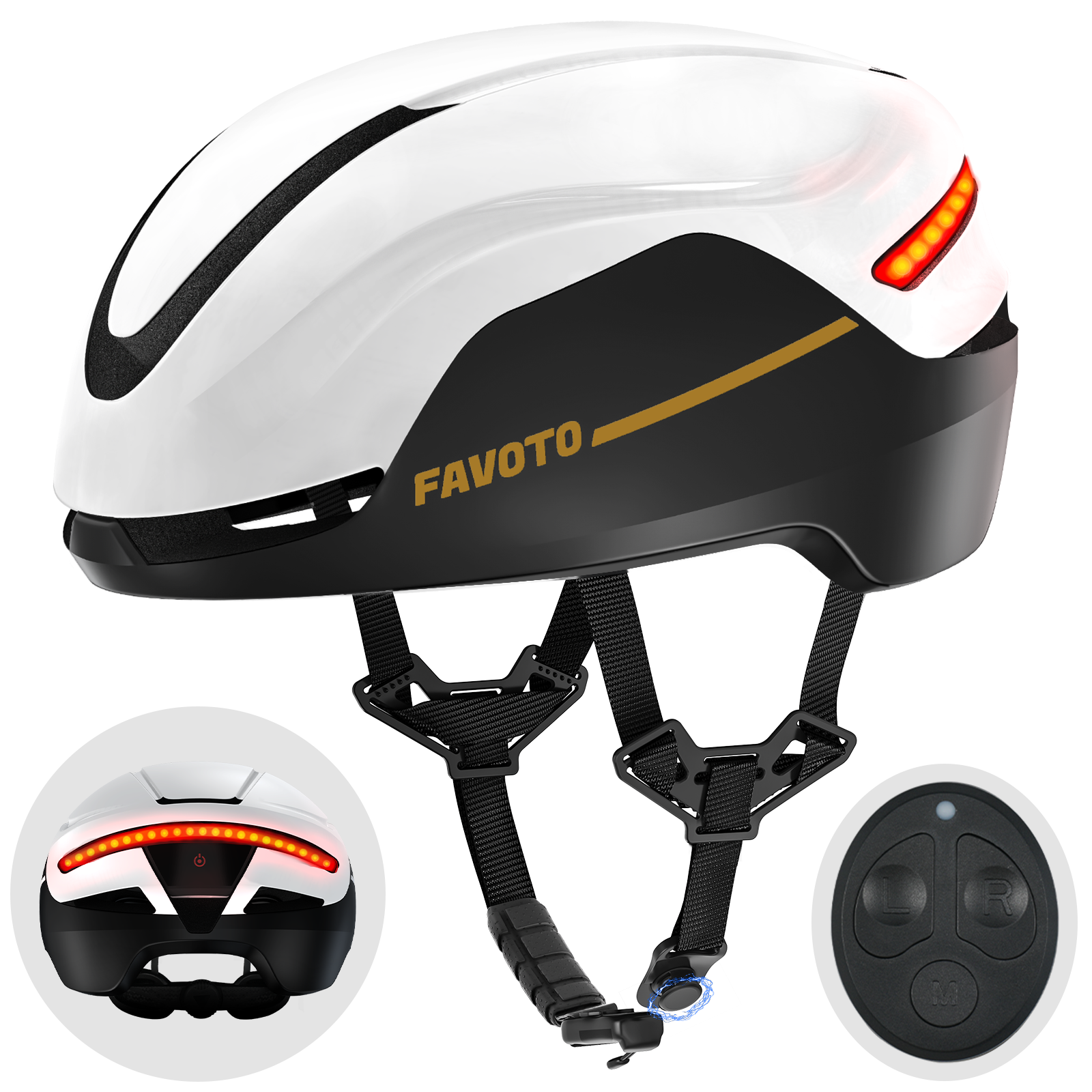 bike helmet led Favoto Smart Bike Helmet with Lights and Turn Signals, CE Certified Cycling Helmet for Adults with Remote Control, 3 Red Light Modes: Breathing,