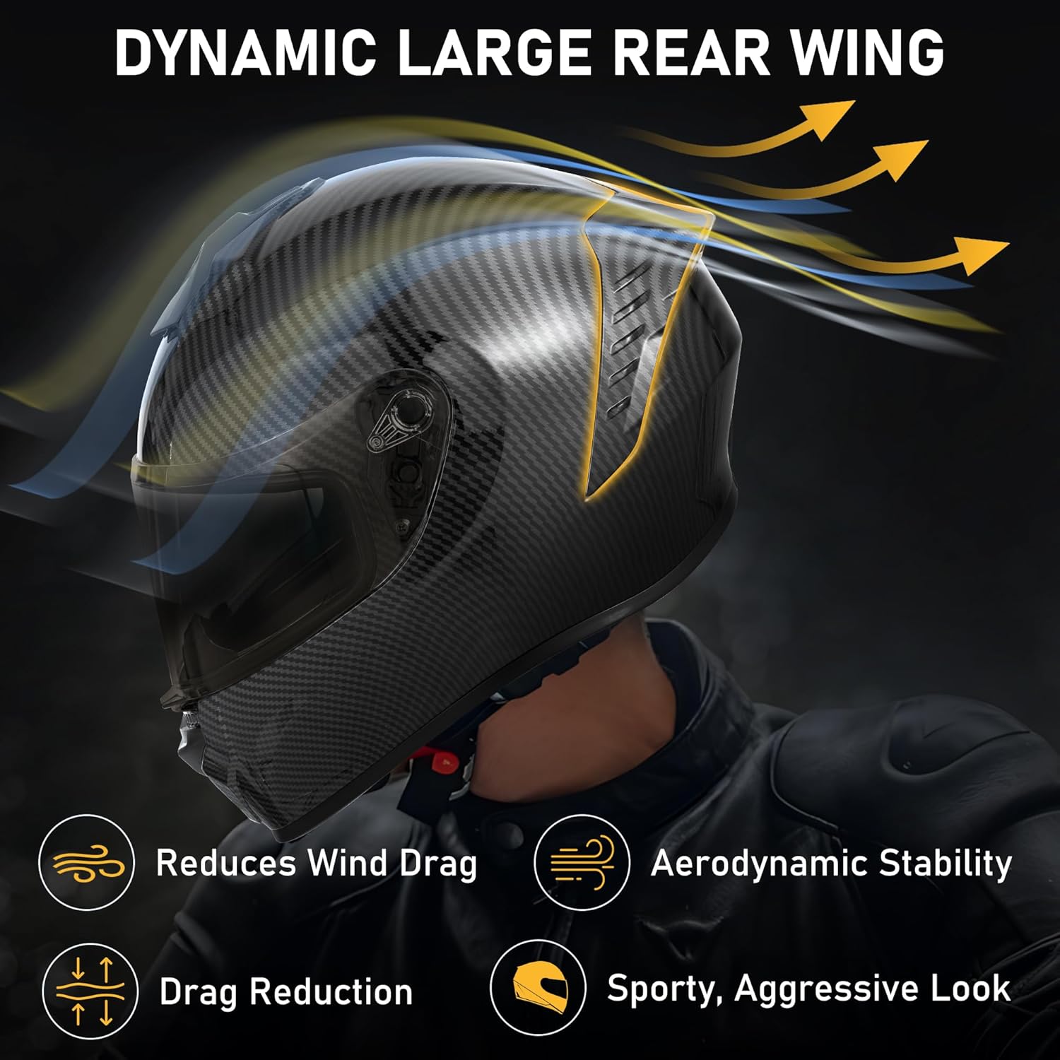 Favoto Full Face Motorcycle Helmet With Dynamic Rear Wing Favoto Full Face Motorcycle Helmet With Dynamic Rear Wing