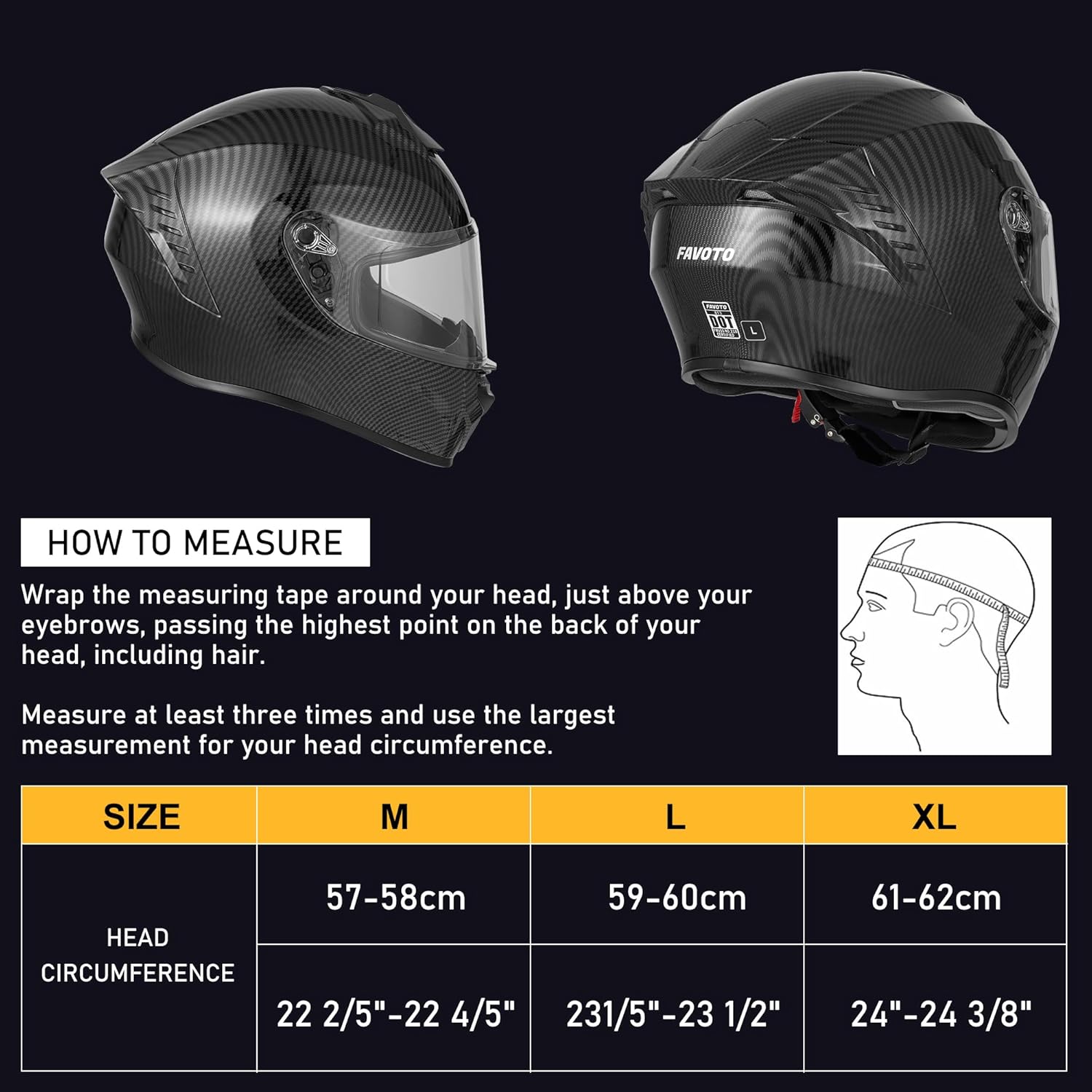Favoto Full Face Motorcycle Helmet With Dynamic Rear Wing - Carbon Fiber L(59-60cm/23.2-23.6inch) Favoto Full Face Motorcycle Helmet With Dynamic Rear Wing - Carbon Fiber L(59-60cm/23.2-23.6inch)