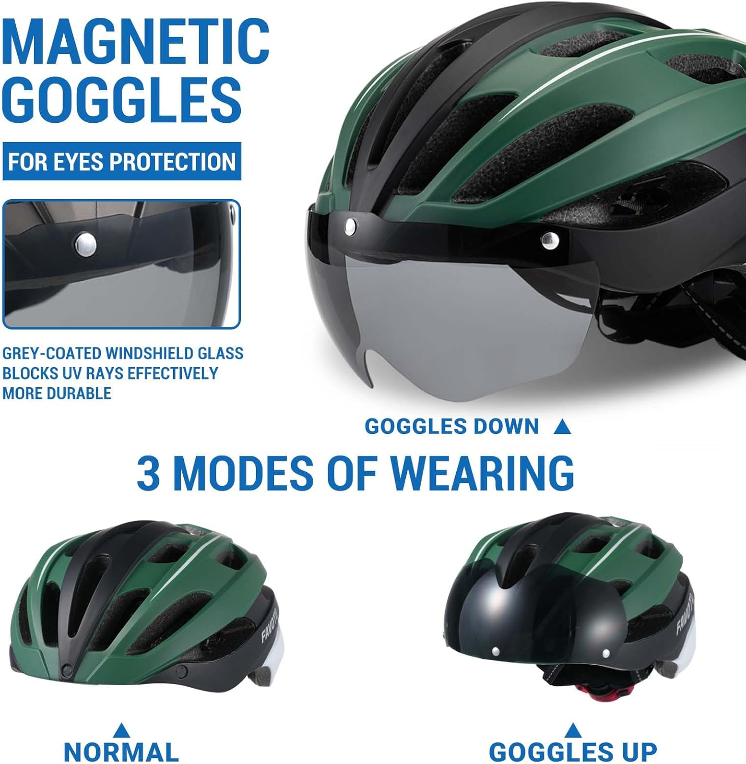 bike helmet eye protection Favoto Bike Helmet with Light and Magnetic Goggles