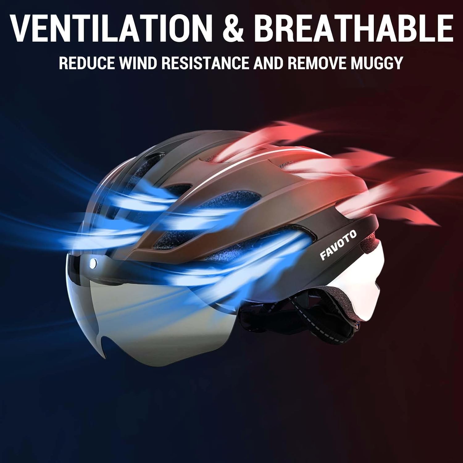 Favoto Bike Helmet with Light and Magnetic Goggles - Brown