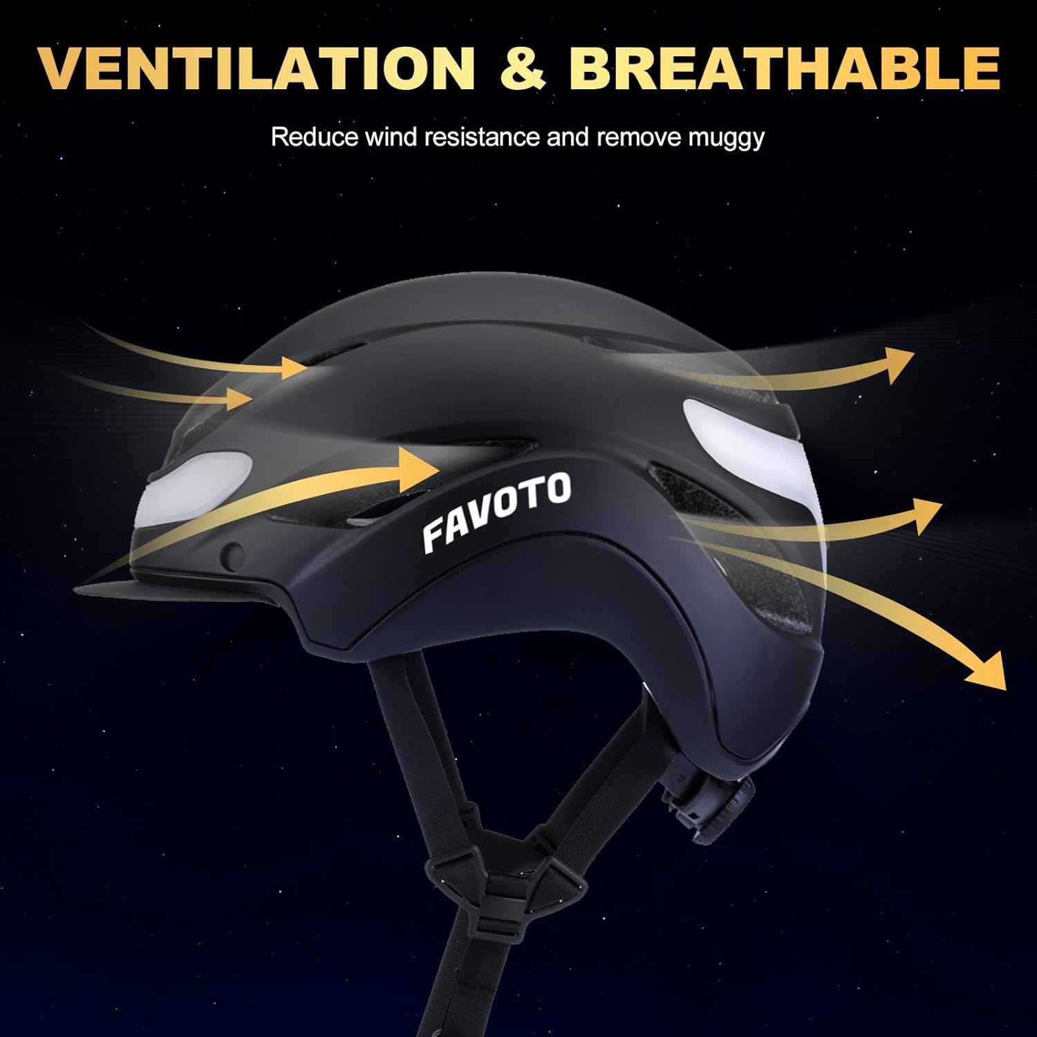 Favoto Bike Helmet with Turn Signals Lights - Black