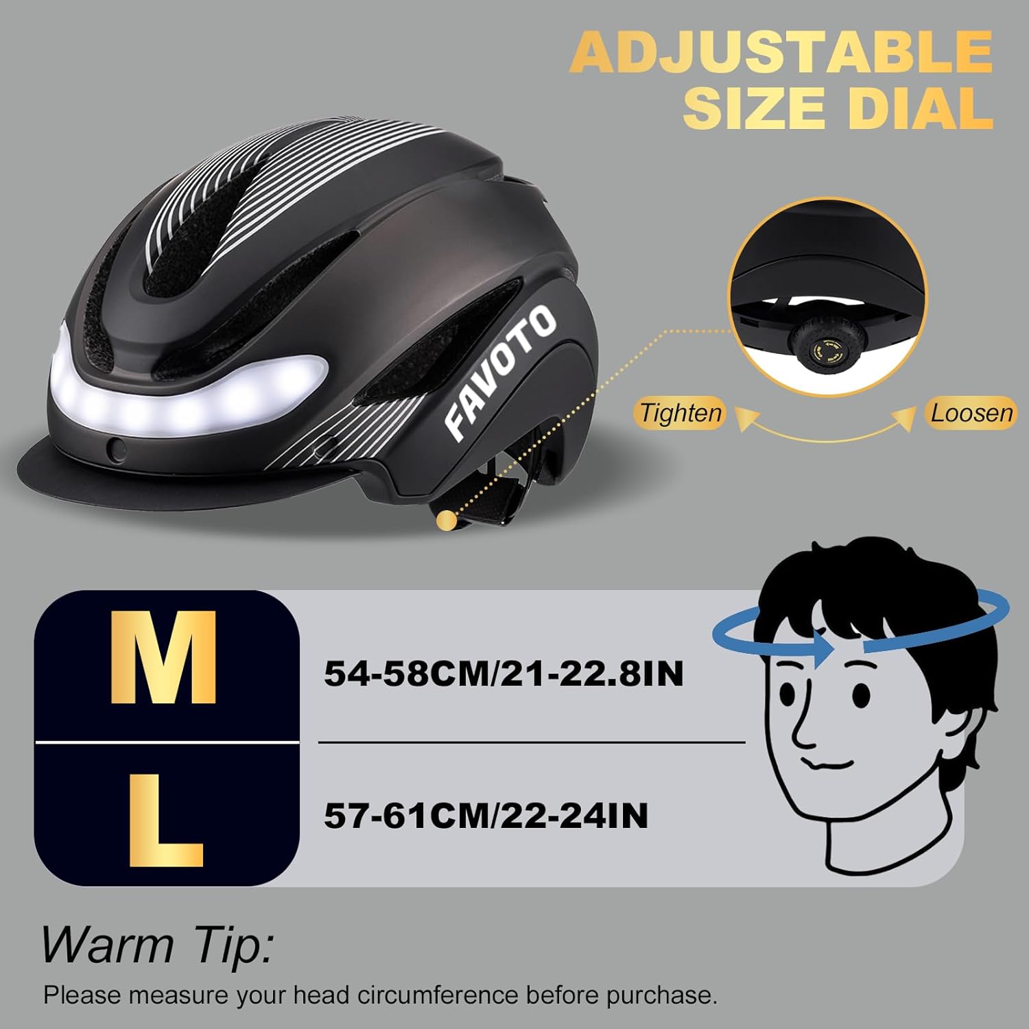 Favoto Bike Helmet with Turn Signals Lights - Titanium