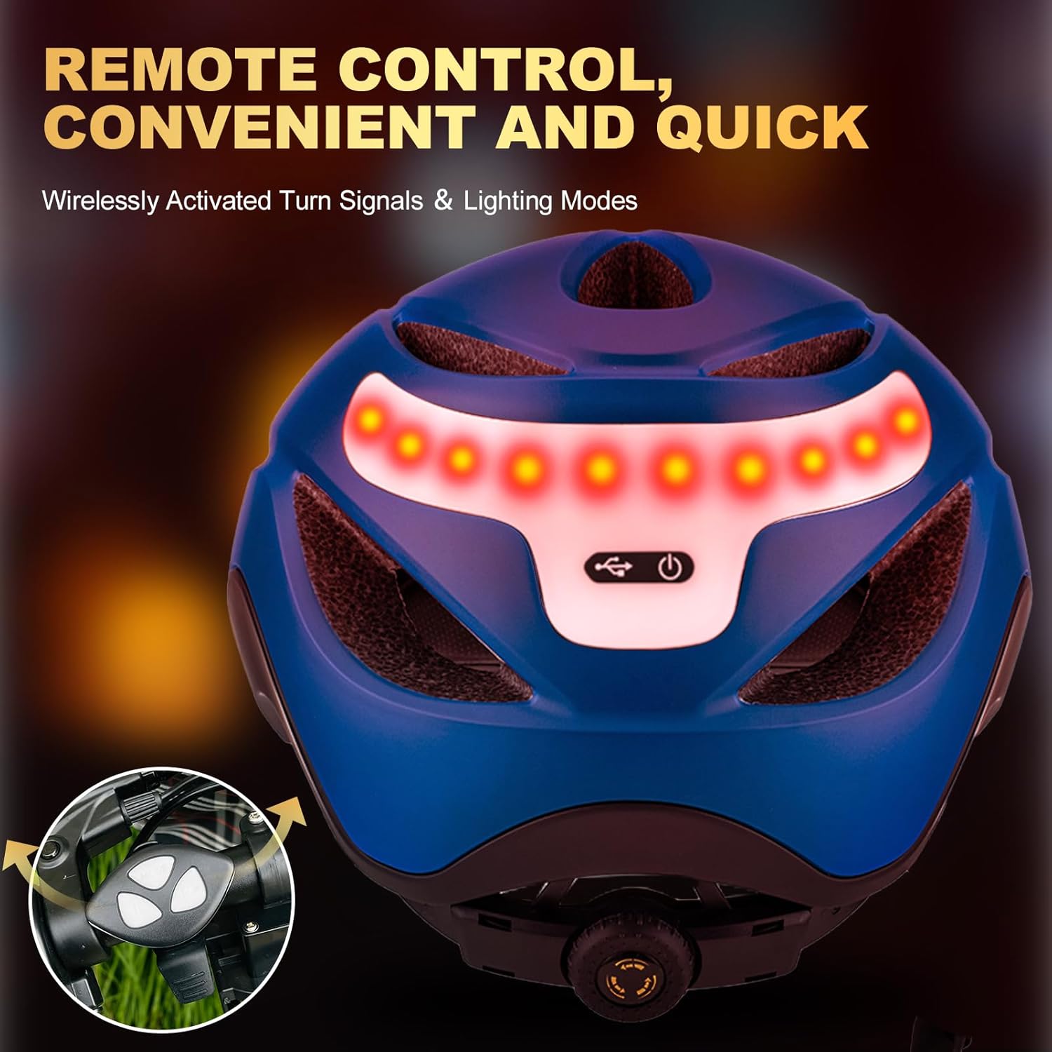 Favoto Bike Helmet with Turn Signals Lights - Blue