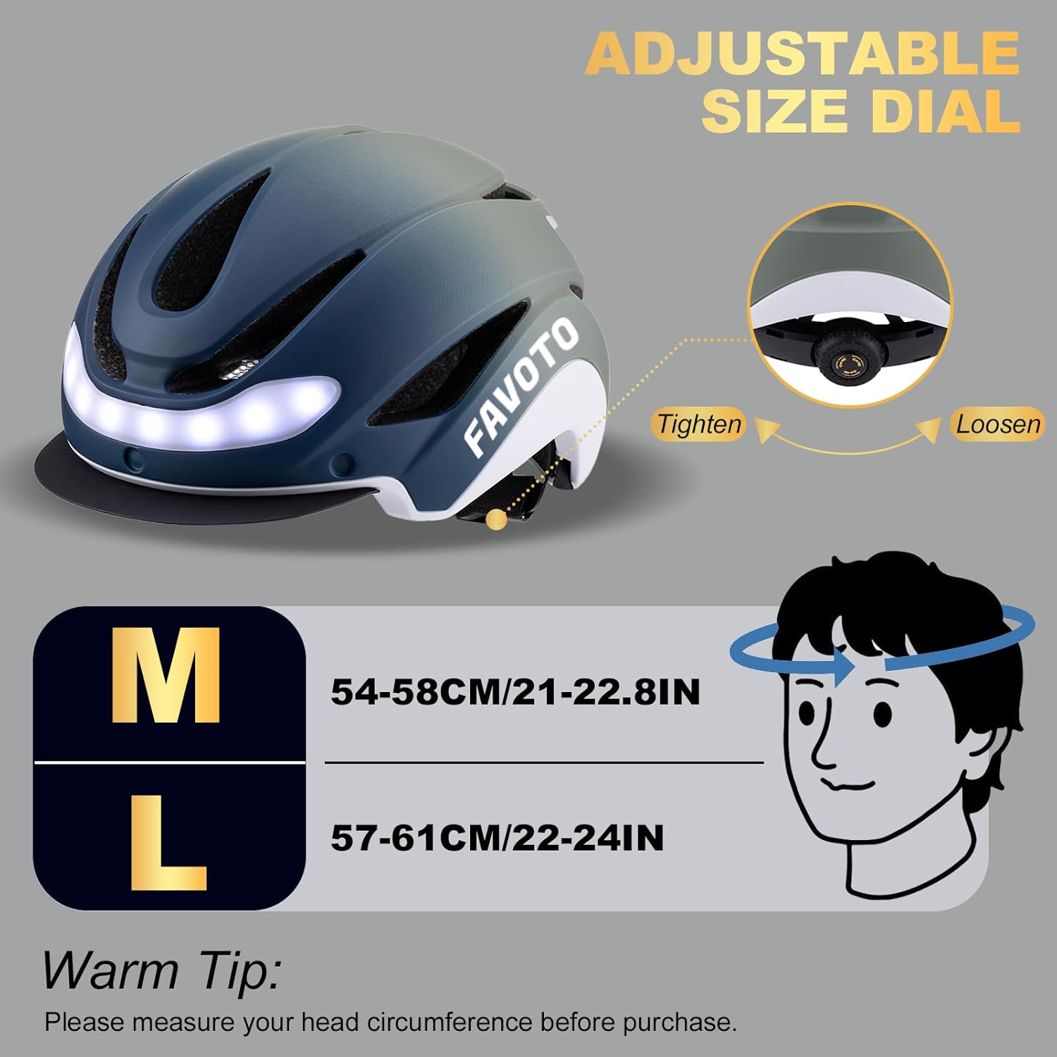 Favoto Bike Helmet with Turn Signals Lights - Blue