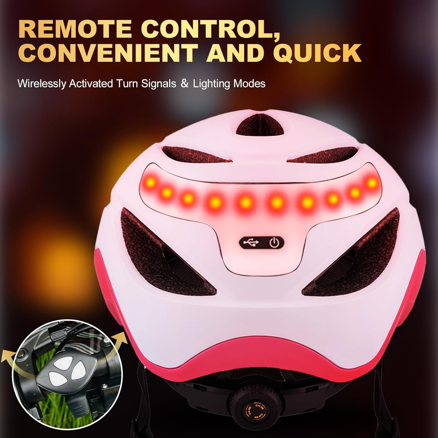Favoto Bike Helmet with Turn Signals Lights - Pink