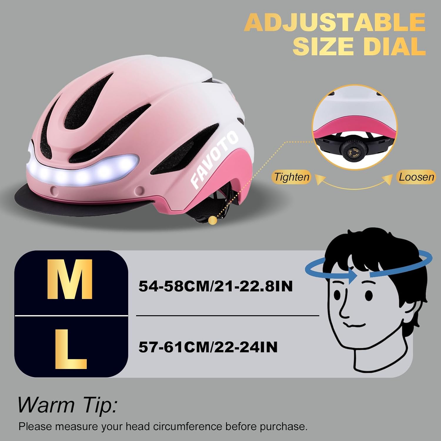 Favoto Bike Helmet with Turn Signals Lights - Pink