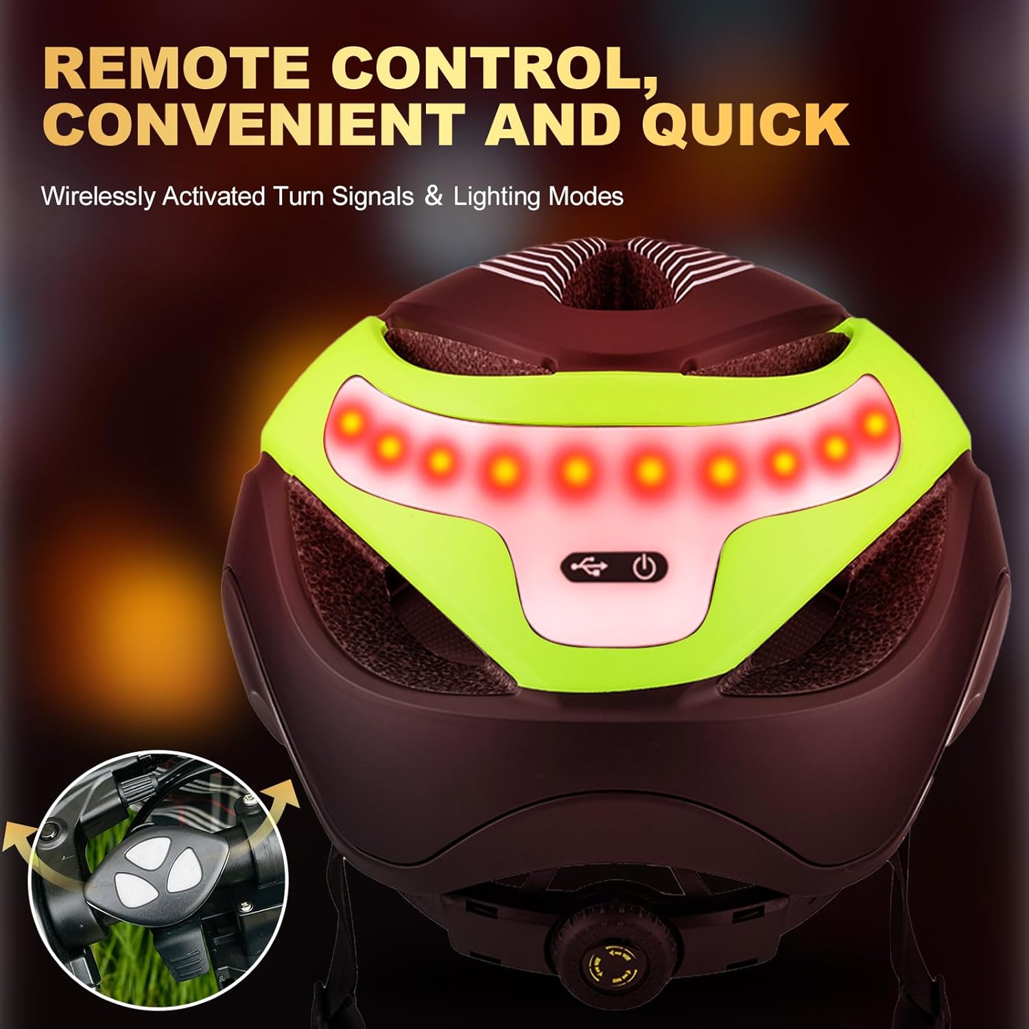Favoto Bike Helmet with Turn Signals Lights - Green