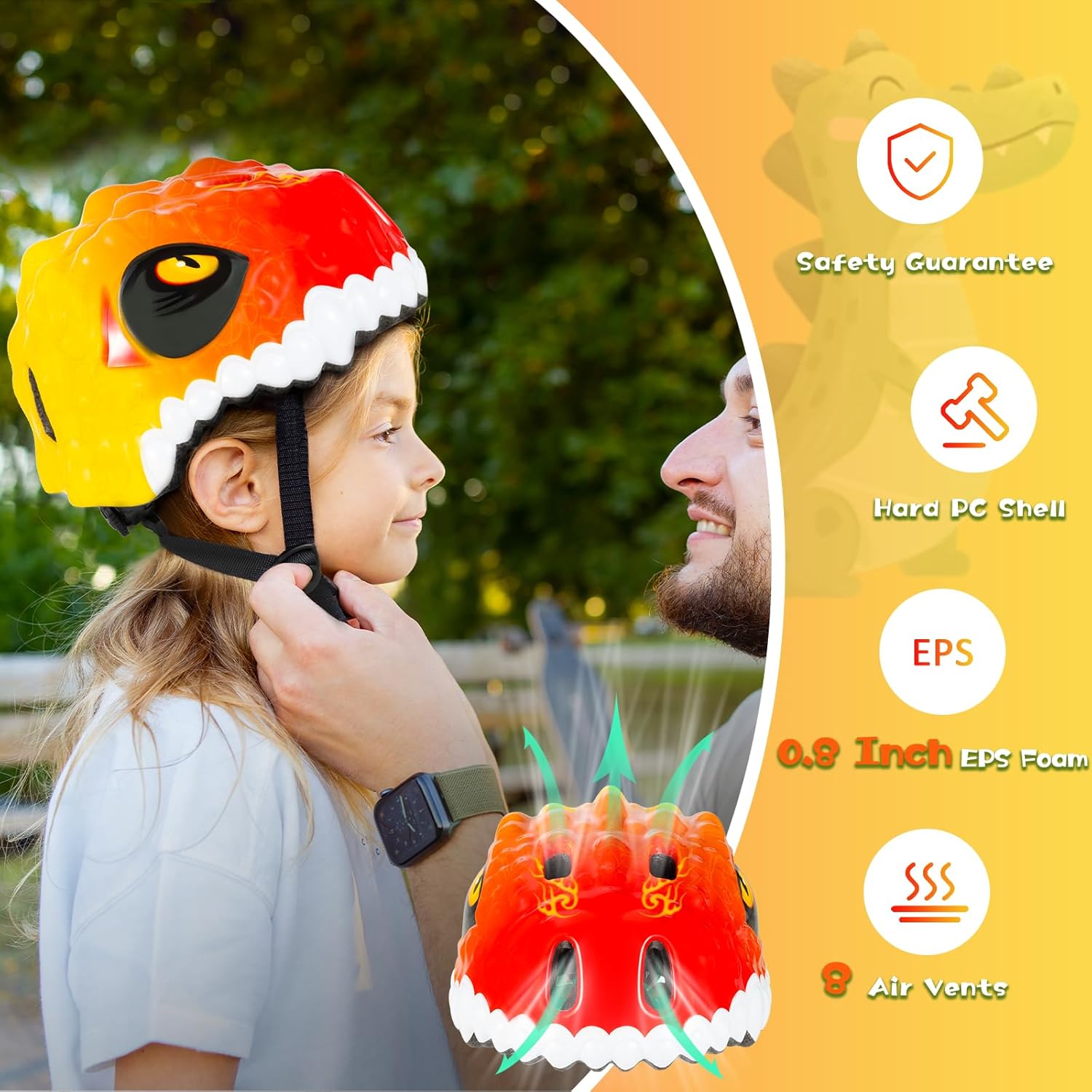 Favoto Kids Bike Helmet Dinosaur - Red Yellow