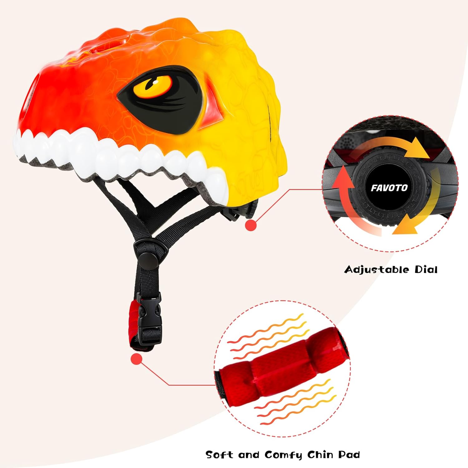 Favoto Kids Bike Helmet Dinosaur - Red Yellow