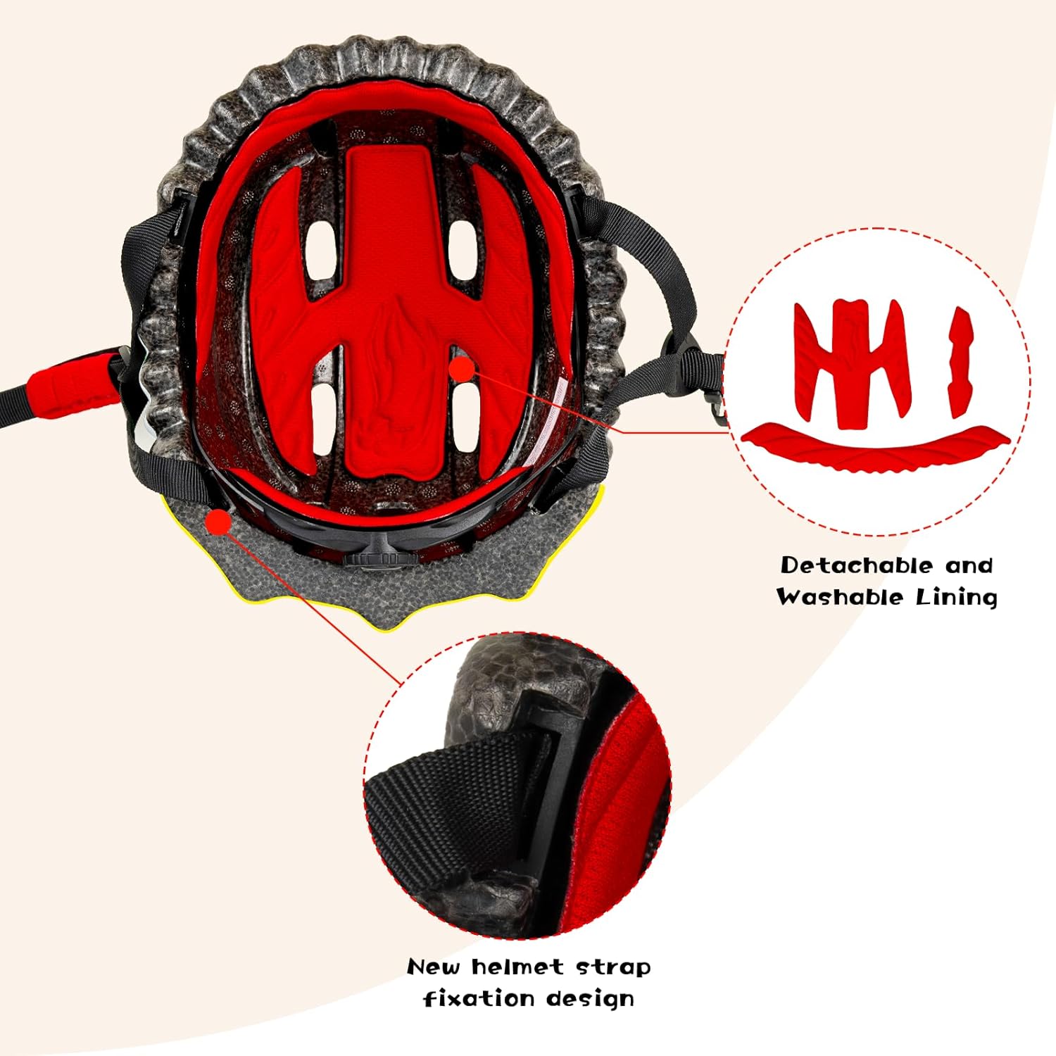 Favoto Kids Bike Helmet Dinosaur - Red Yellow