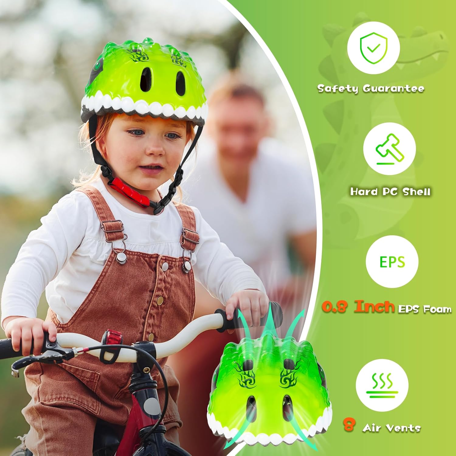 Favoto Kids Bike Helmet Dinosaur - Lime Green