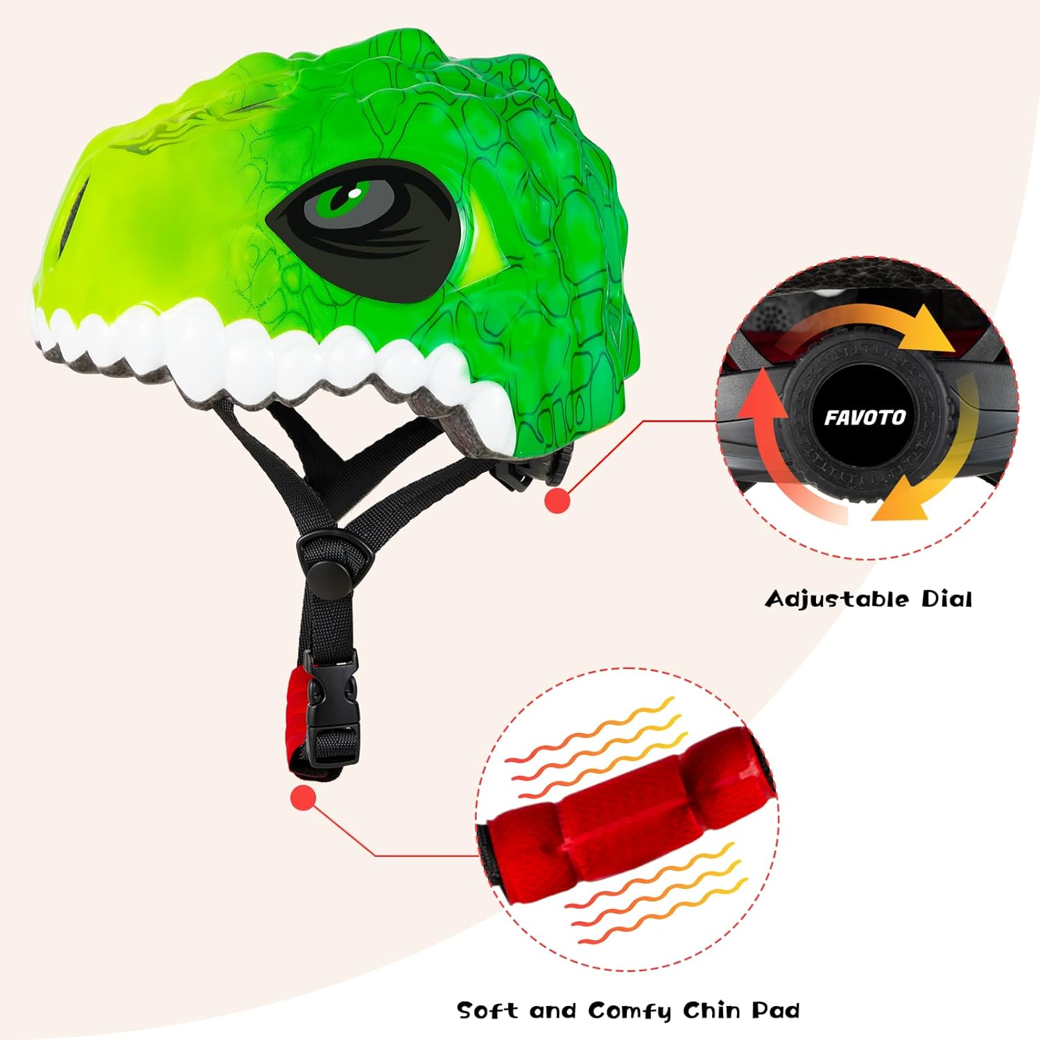 Favoto Kids Bike Helmet Dinosaur - Lime Green