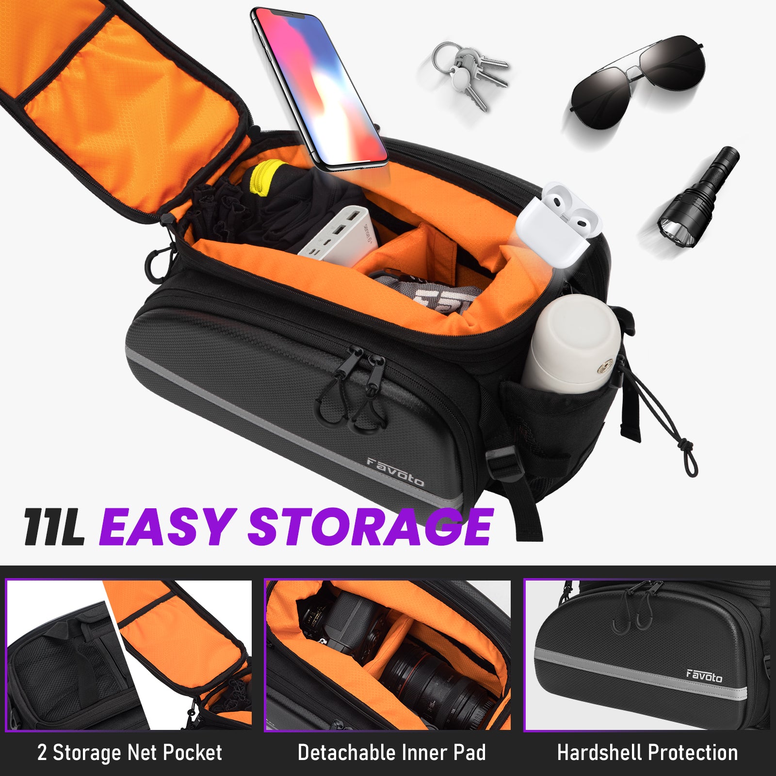 11L storage black saddle bag
