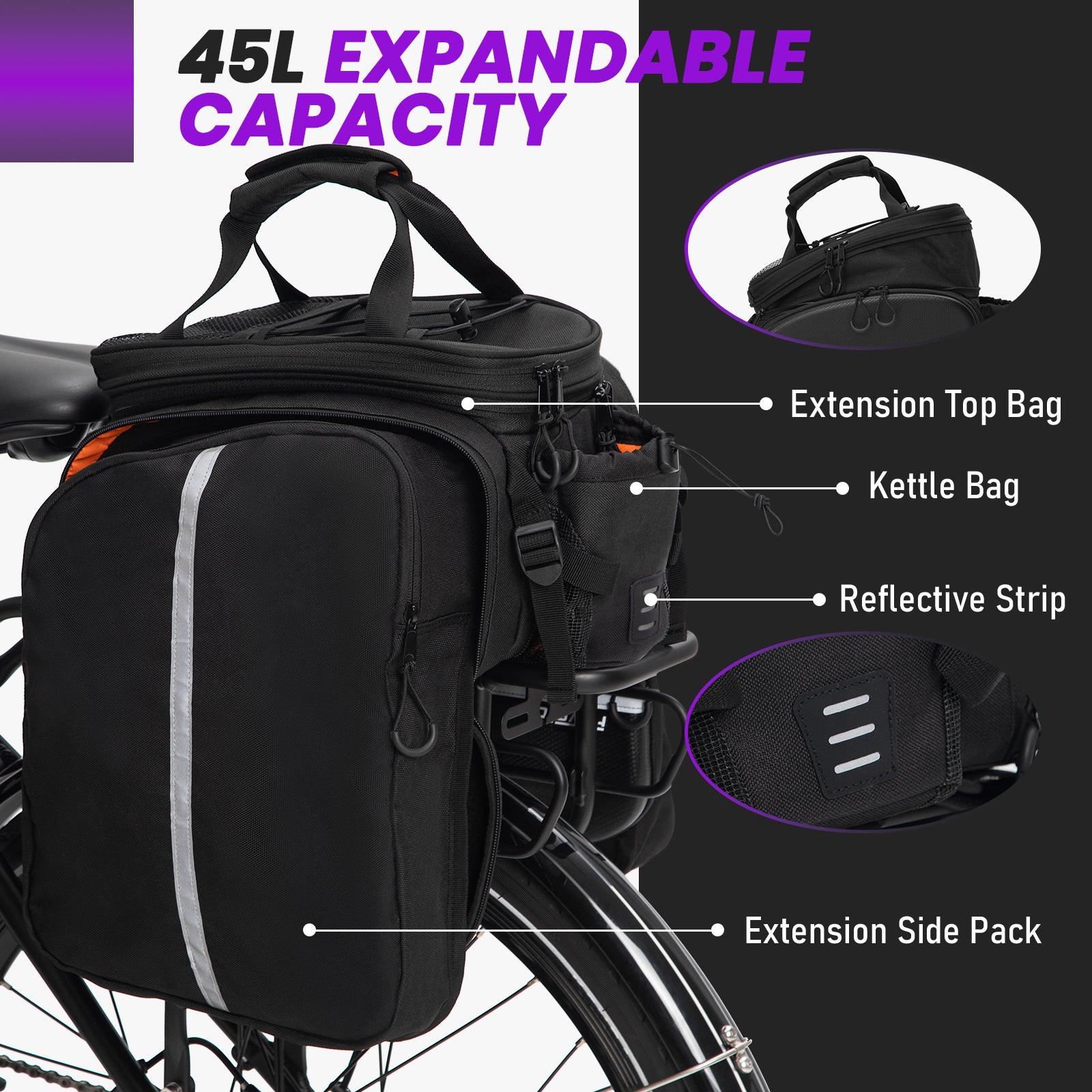 45L storage black saddle bag