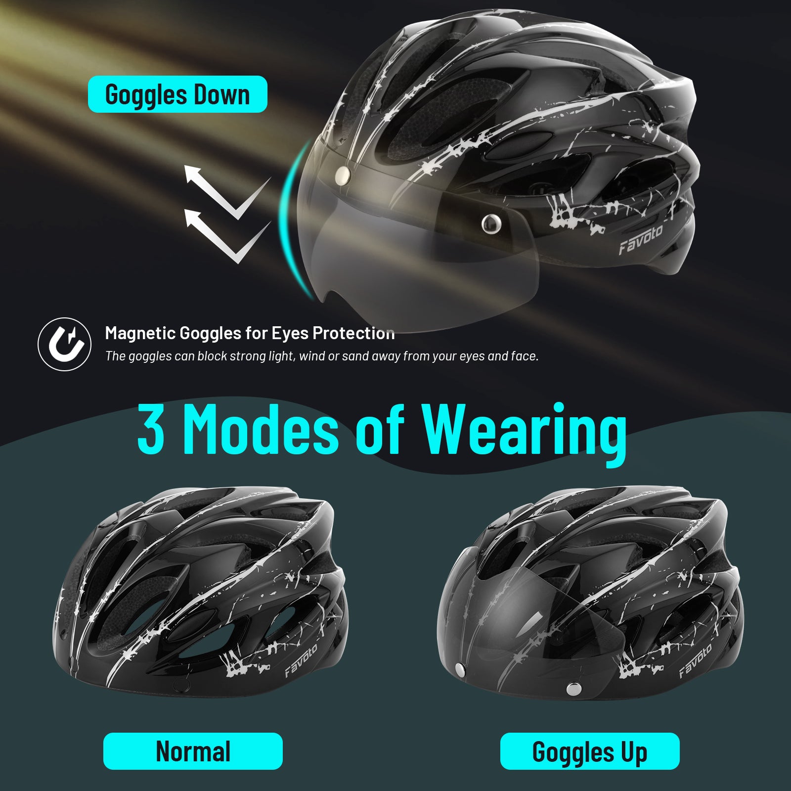 Casco da bici con occhiali magnetici rimovibili