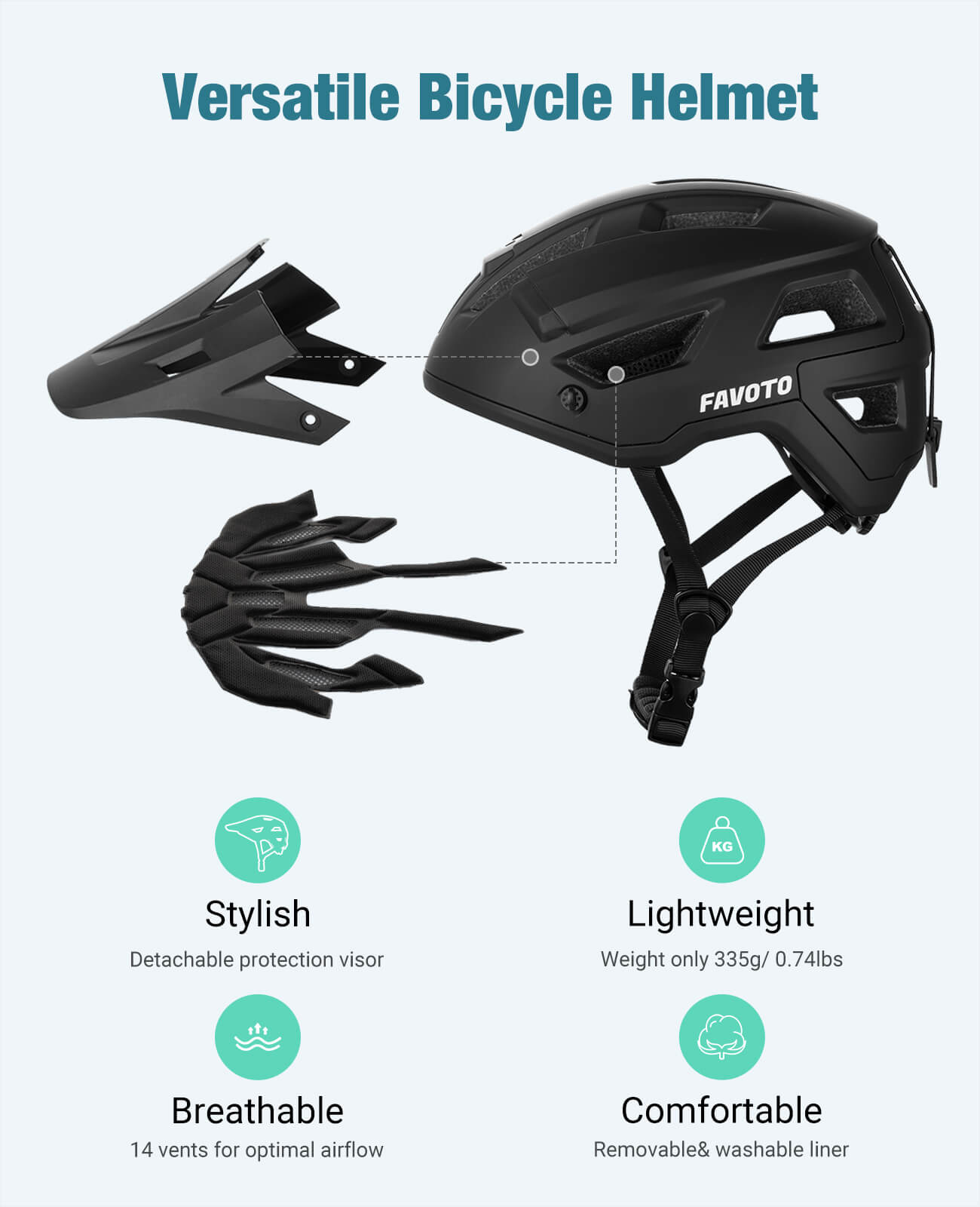 Favoto Mountain Bike Helmet Lightweight - MTB & Road Bicycle Helmet for Men Women Favoto Mountain Bike Helmet Lightweight - MTB & Road Bicycle Helmet for Men Women