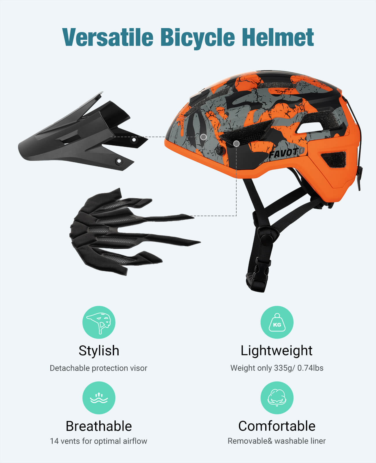 Favoto Mountain Bike Helmet Lightweight - MTB Road Magnetic Buckle Bicycle Helmet for Men Women